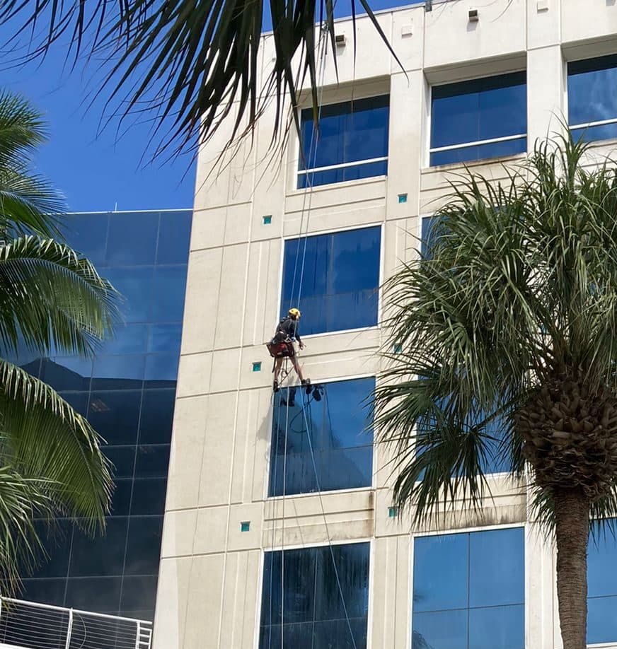 Rope-access technician on the job