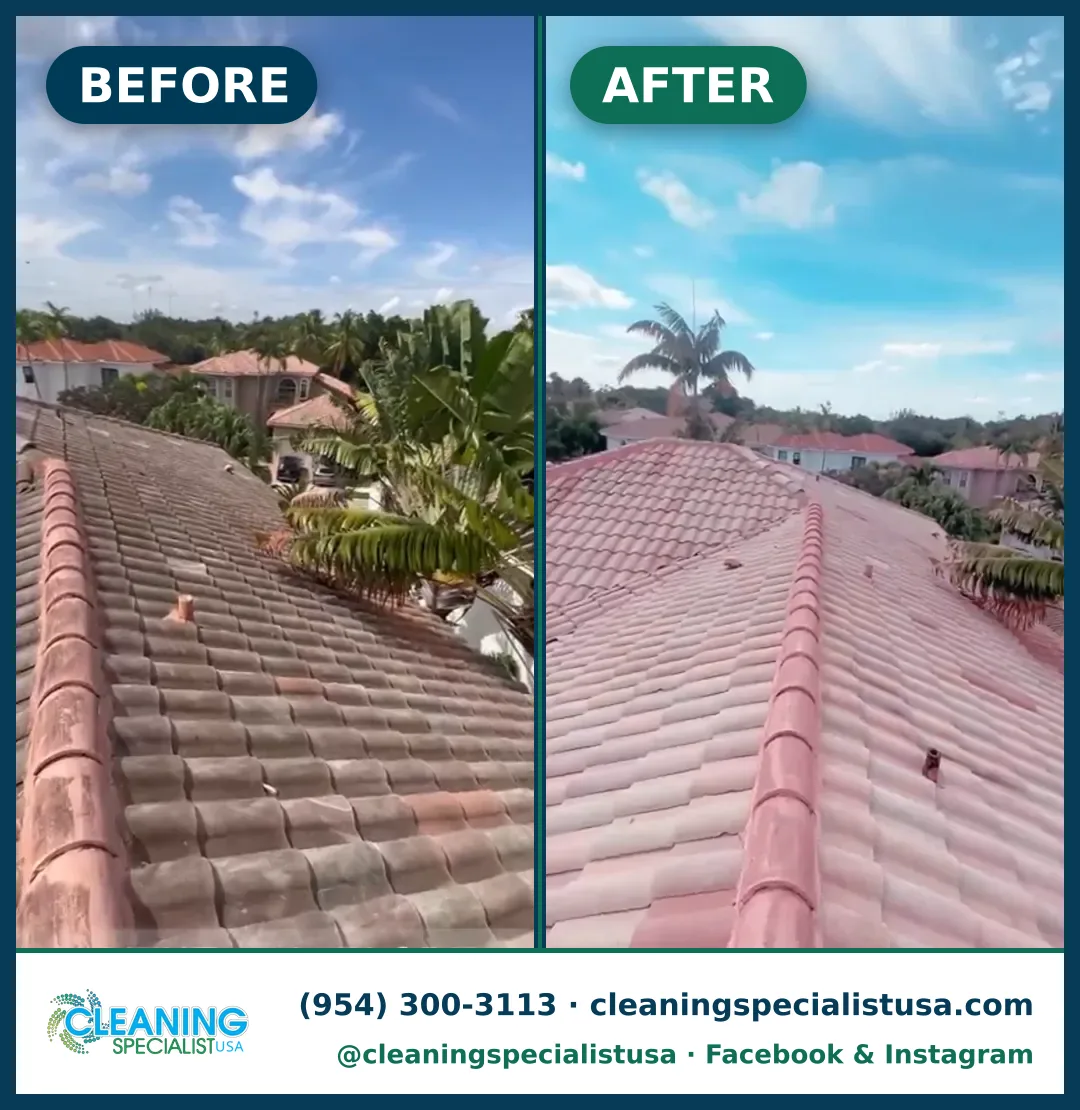 Tile roof soft-wash, Aventura: before and after