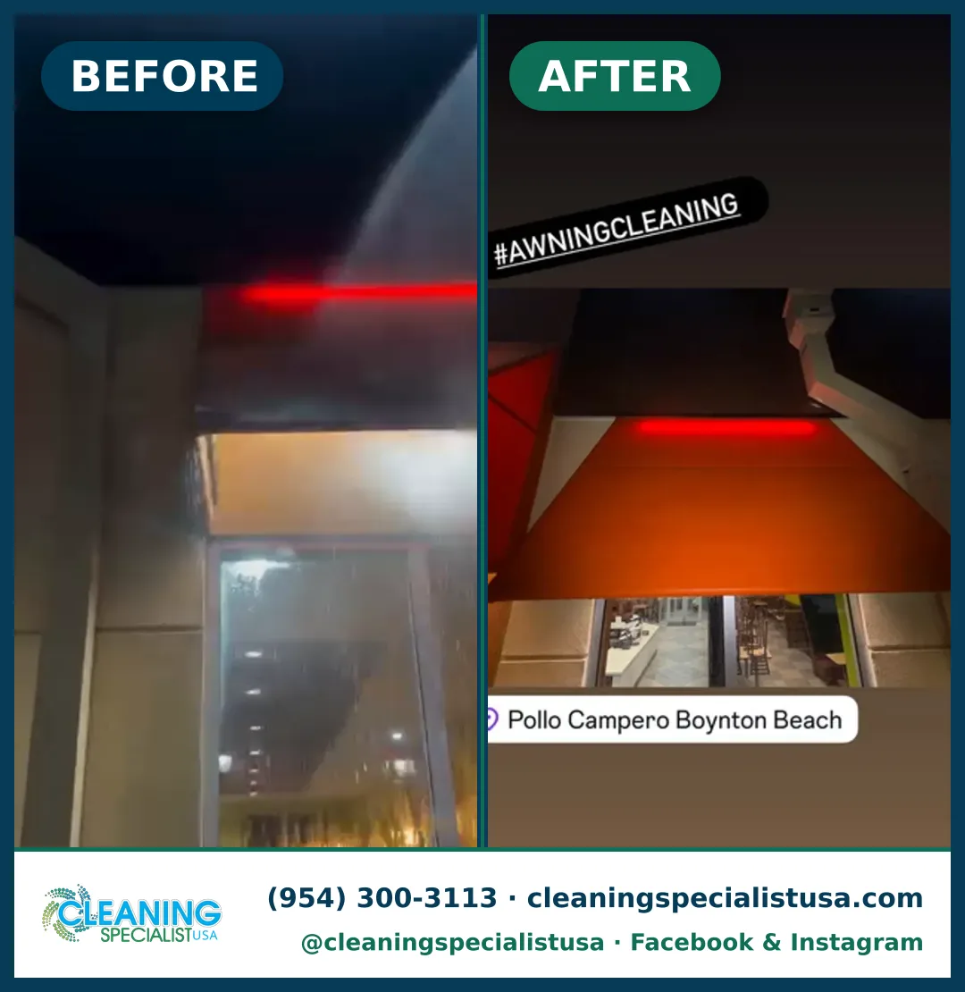 Lavado suave de toldo, de noche, Boynton Beach: antes y después