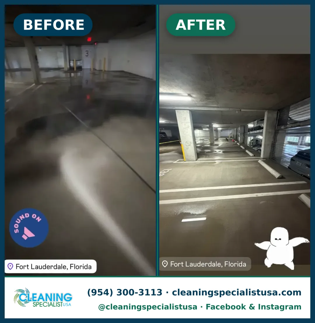 Parking garage cleaning, Fort Lauderdale: before and after