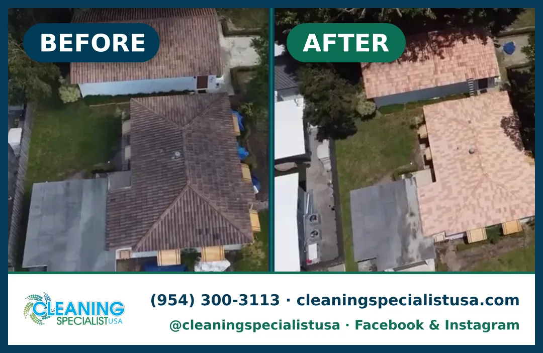 Tile roof soft-wash, Fort Lauderdale: before and after