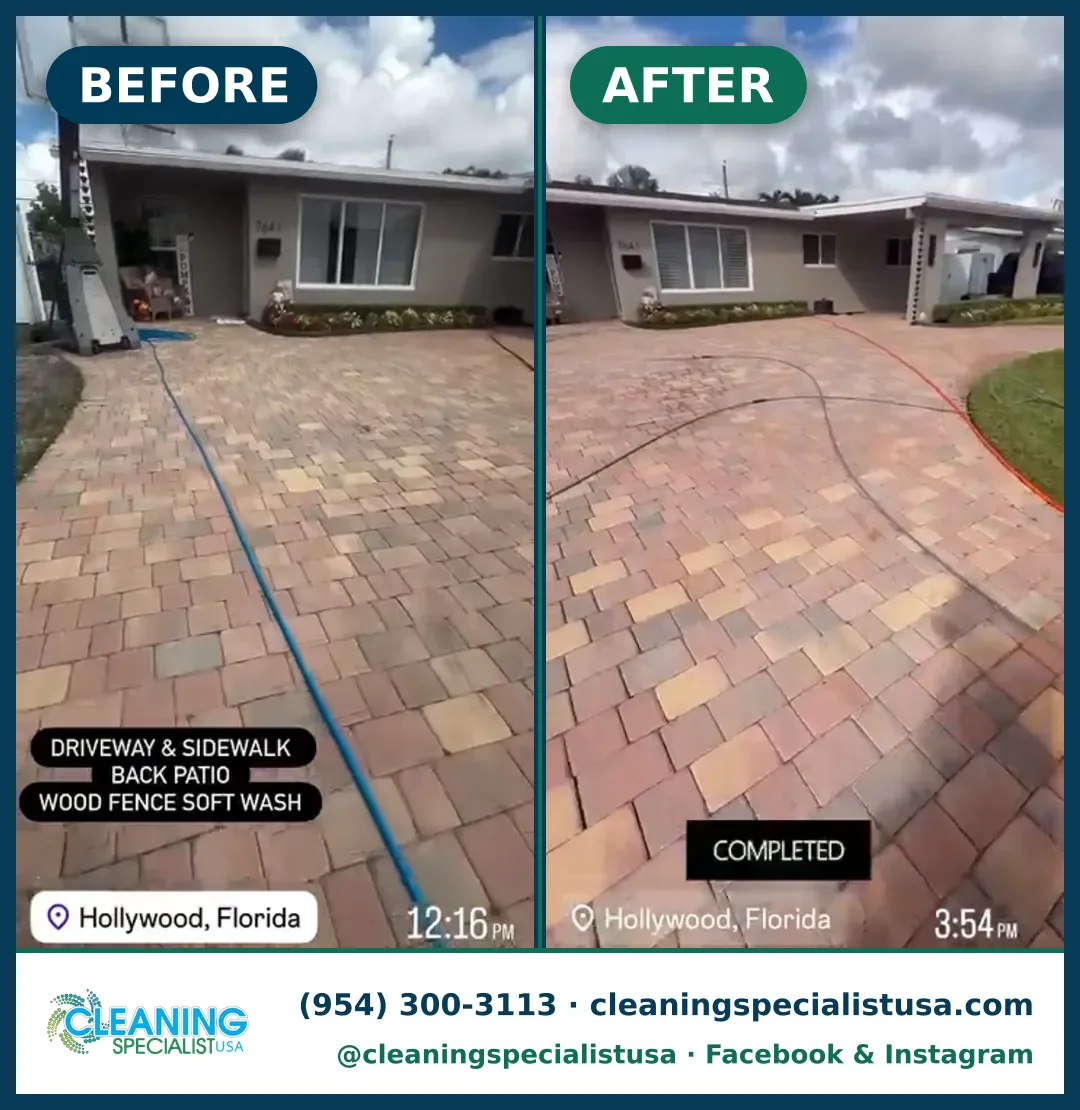 Paver driveway cleaning, Hollywood: before and after