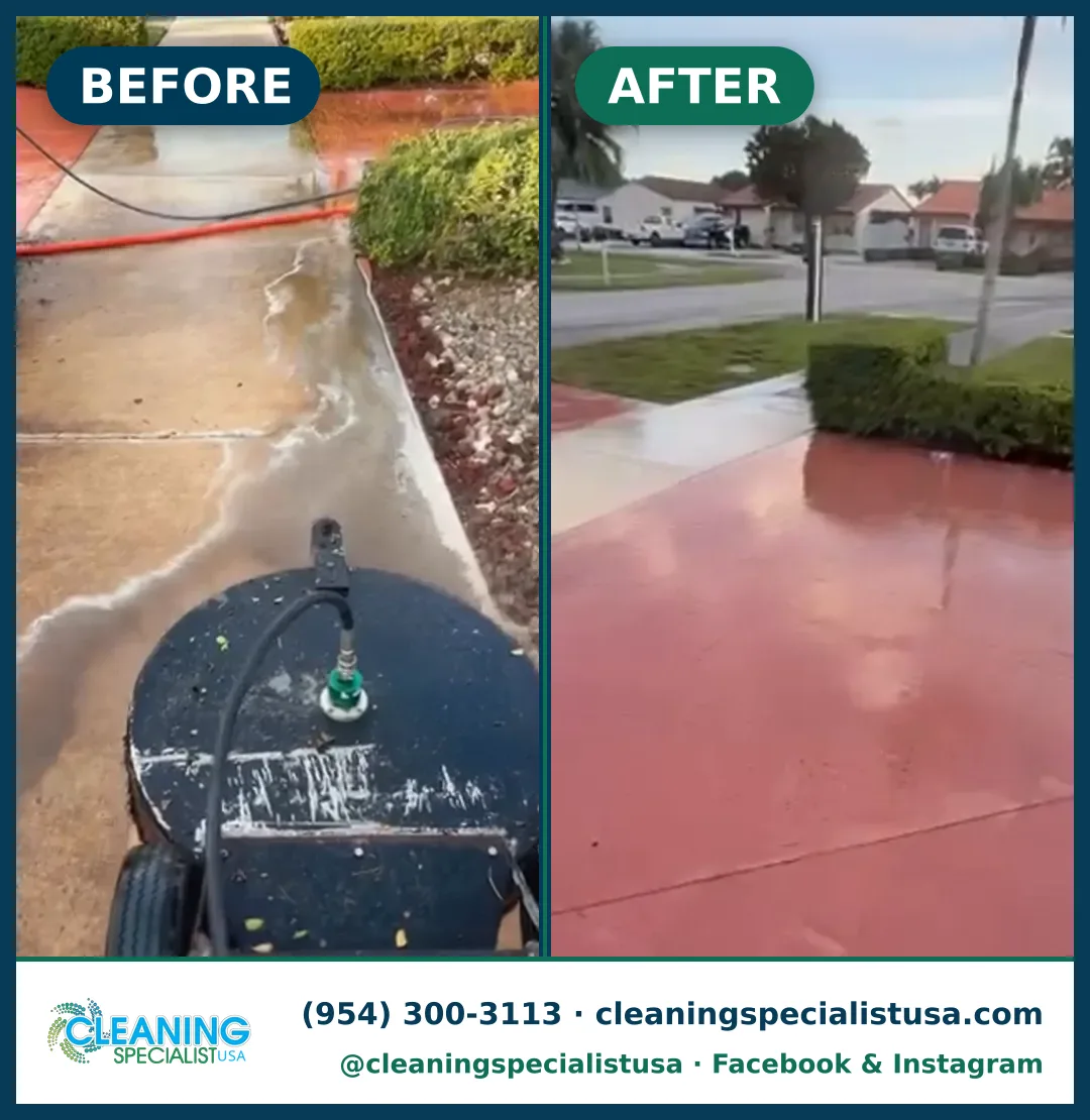 Walkway and painted driveway cleaning, Little Havana: before and after