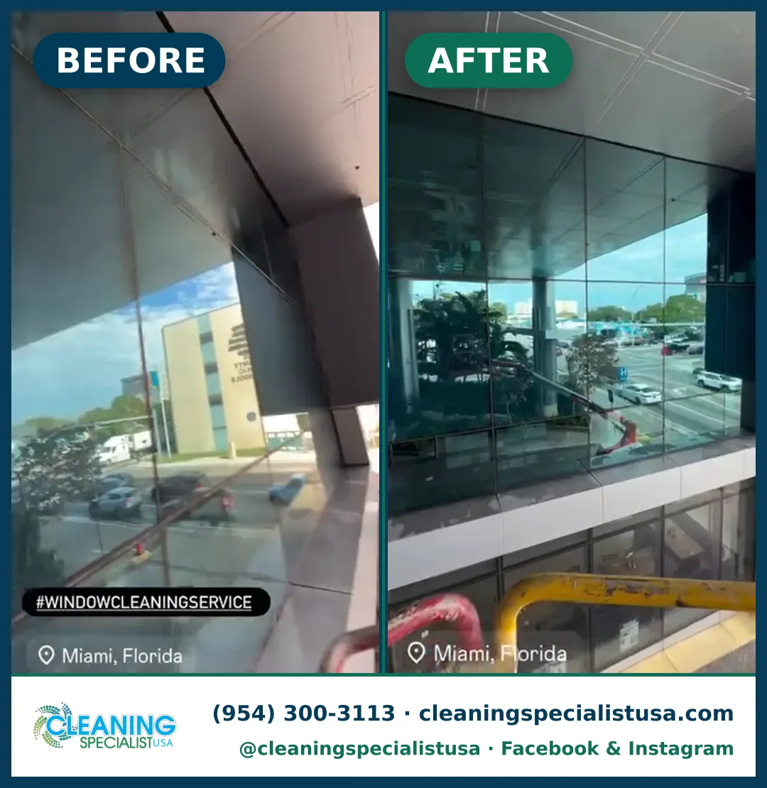 Limpieza de ventanas comerciales, Miami: antes y después