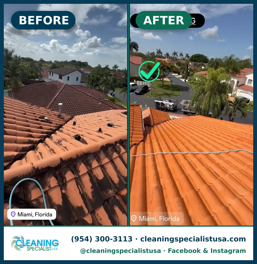 Lavado suave de techo, Miami: antes y después