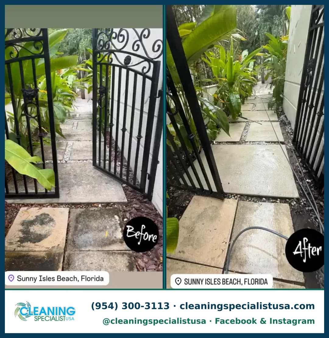 Stepping-stone walkway cleaning, Sunny Isles Beach: before and after
